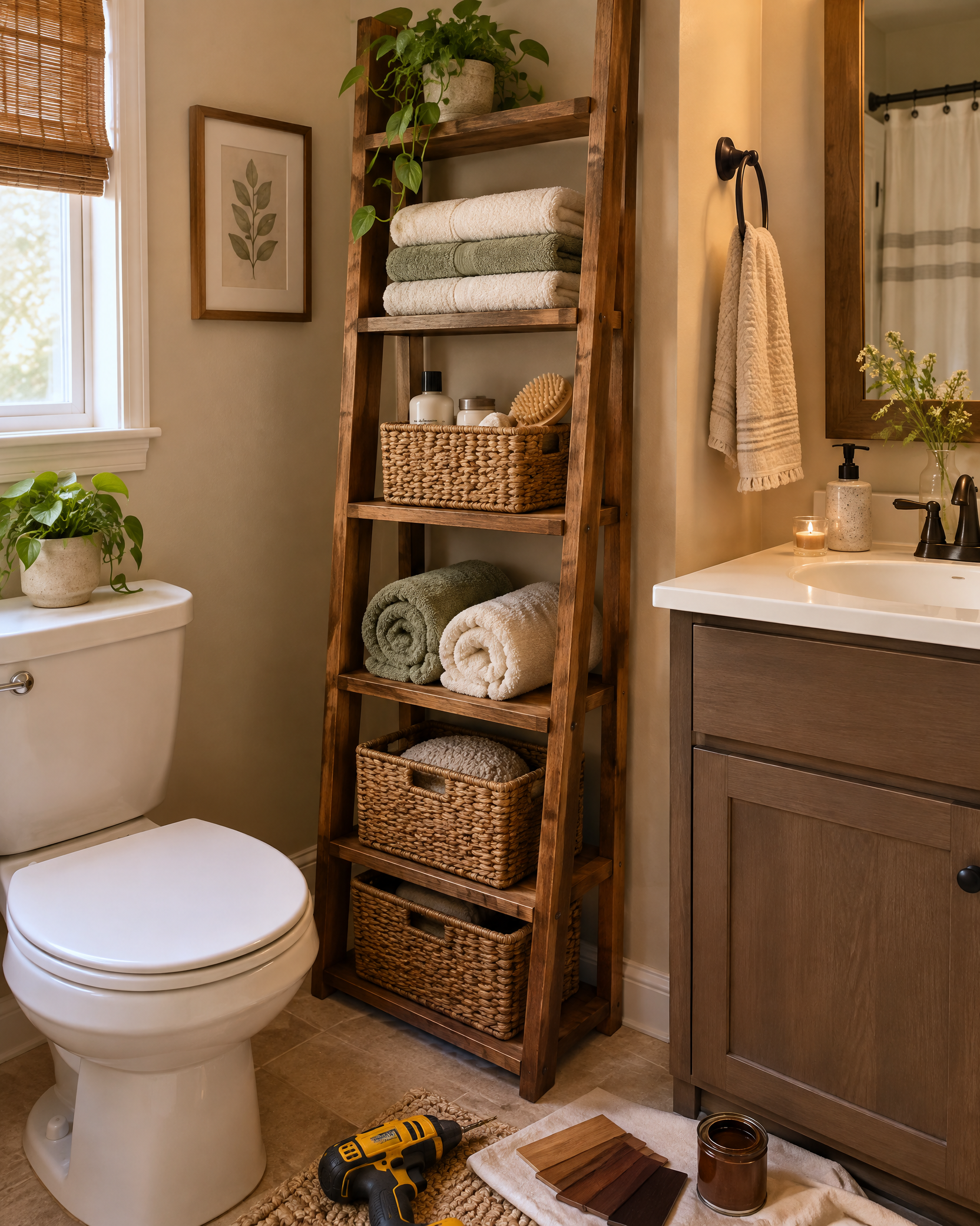 Create a Small Bathroom Storage Ladder