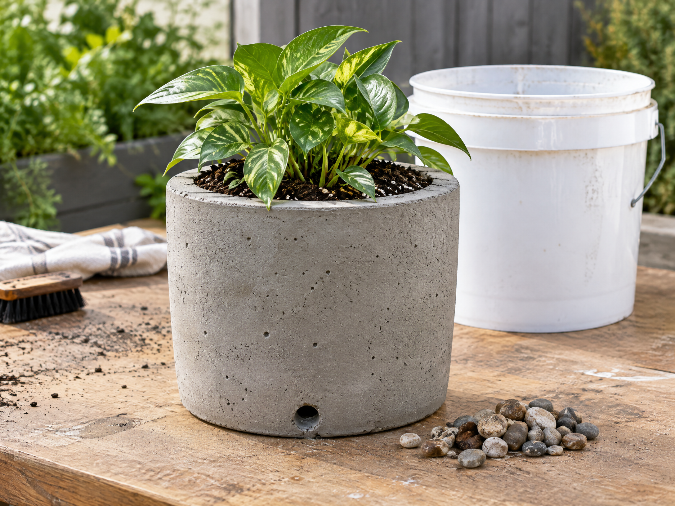 Cast a Drainage-Ready Concrete Planter From Two Plastic Buckets