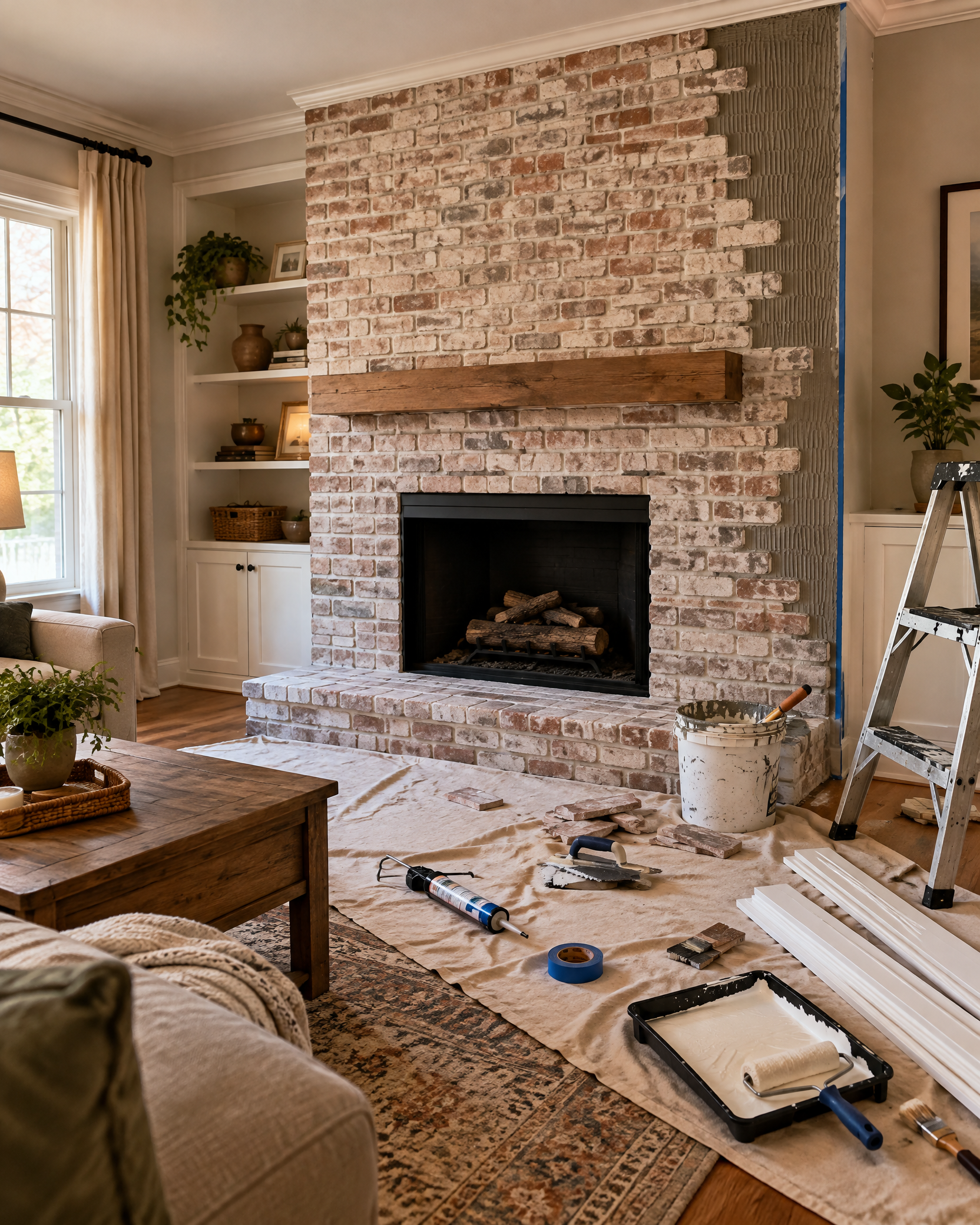 Create a Faux Brick Fireplace Wall