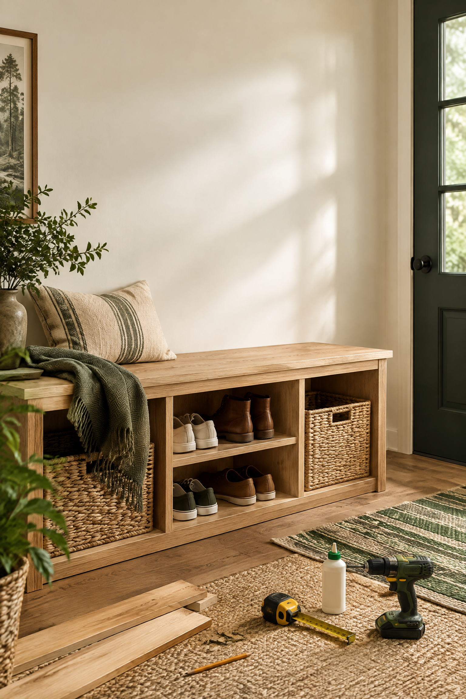 Entryway Bench with Shoe Cubbies